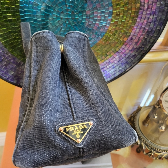 🔥Prada Canapa Logo Nero Denim tote. - Picture 3 of 15